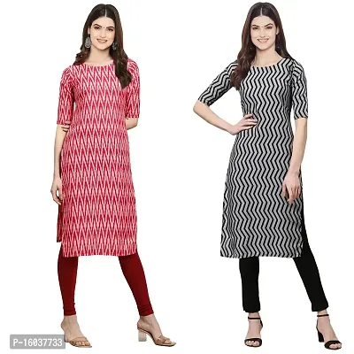 Stylish Crepe Printed Straight Kurta For Women-Pack Of 2-thumb0