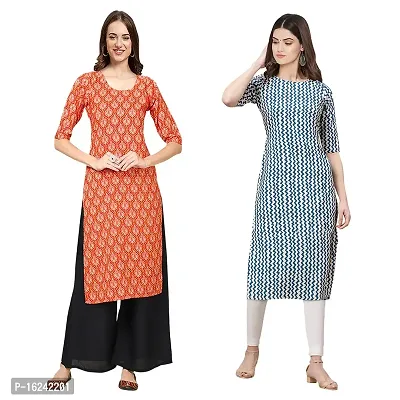 Stylish Straight Multicoloured Printed Crepe Kurta For Women Combo Pack Of 2-thumb0