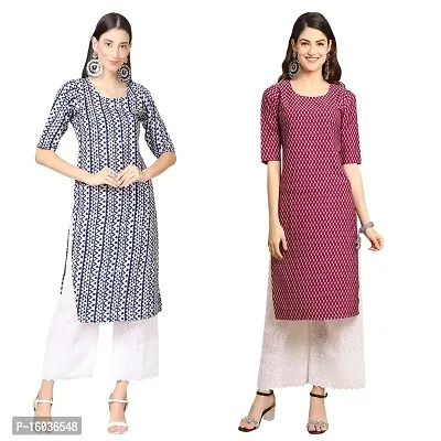 Stylish Straight Printed Crepe Kurta For Women -Pack Of 2-thumb0