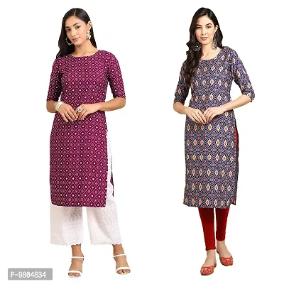 Stylish Digital Printed Woman Crepe Multicolored Kurtis Pack of 2-thumb0