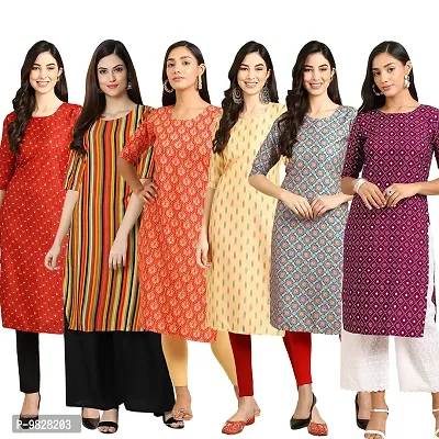 Women Crepe Digital Printed Straight Kurti  Pack of 6-thumb0