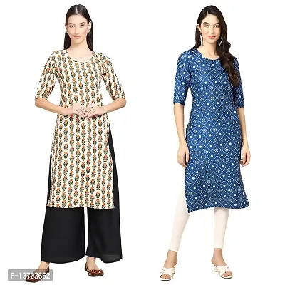 Stylish Crepe Printed Straight Kurta For Women- Pack Of 2