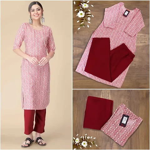 Stylish Crepe Straight Printed Kurtis Bottom Set