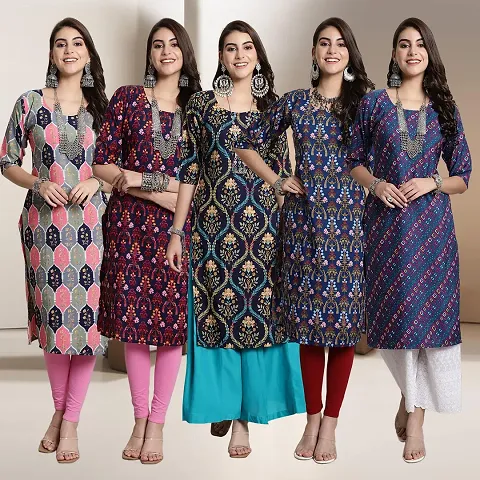 Fancy Straight Crepe Kurti - Pack Of 5