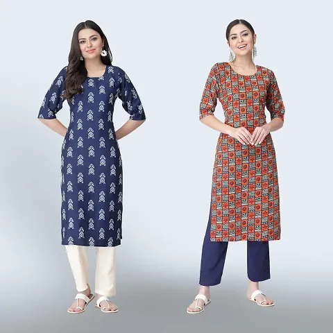 Stylish Crepe Printed Casual Straight Kurta