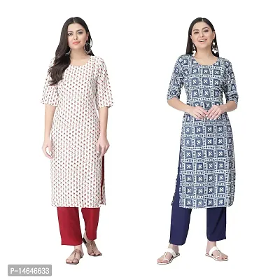 Attarctive Crepe Printed Straight Kurti Combo For Women Pack Of 2