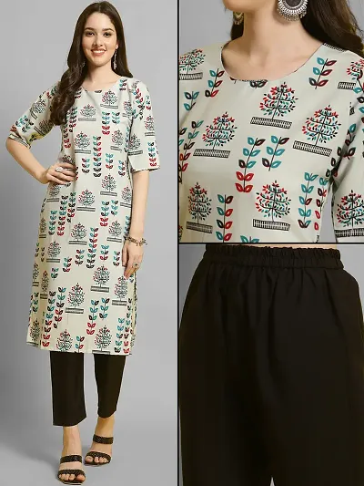 Stylish Crepe Straight Printed Kurtis Bottom Set