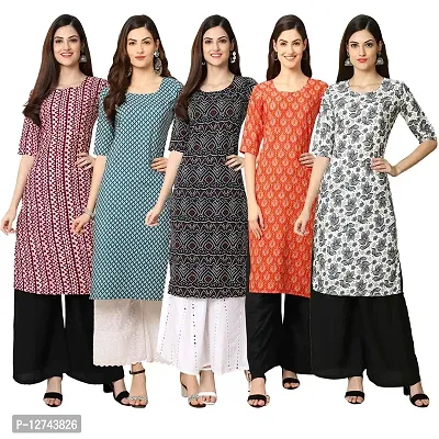 Stylish Crepe Digital Printed Straight Kurti For Women Pack of 5