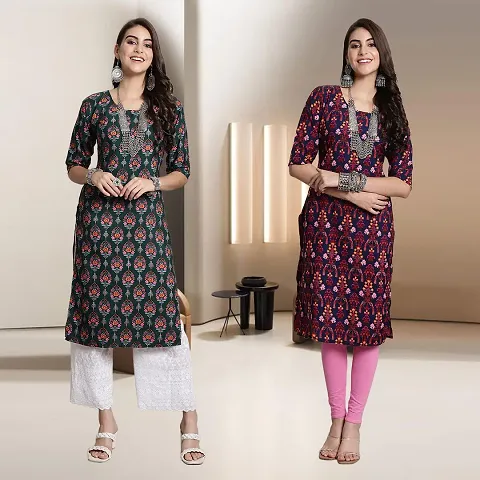 Fancy Straight Crepe Kurti - Pack Of 2