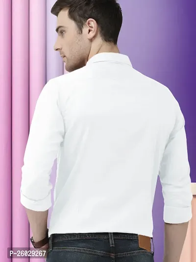 Men Stylish White Cotton Solid Long Sleeve Semi Formal Shirt-thumb3