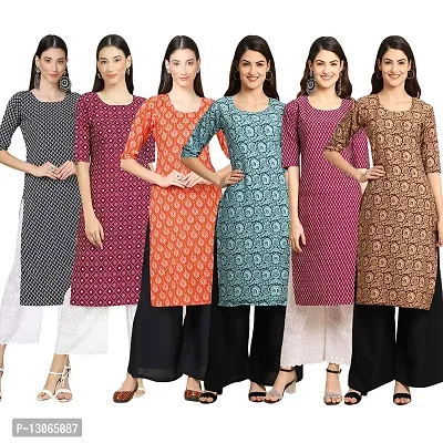 Trendy Crepe Digital Printed Straight Kurta For Women ( Pack Of 6 )-thumb0