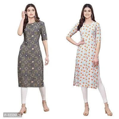 Straight Multicoloured Printed Crepe Kurta Pack Of 2