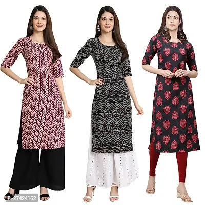 Stylish Multicoloured Crepe Stitched Kurta For Women Pack of 3-thumb0