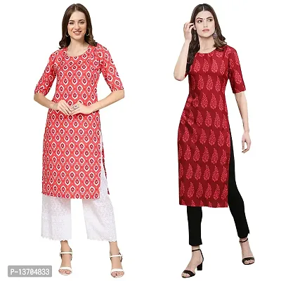 Stylish Crepe Digital Printed Kurta For Women- Pack Of 2-thumb0