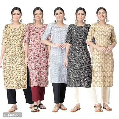 New Crepe Printed Kurtis Combo For Women Pack Of 5-thumb0