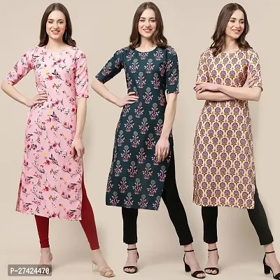 Stylish Multicoloured Crepe Stitched Kurta For Women Pack of 3-thumb0