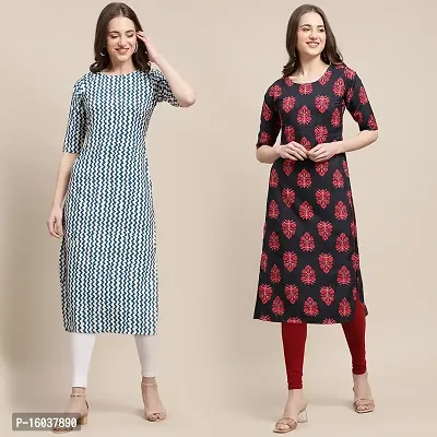 Stylish Crepe Printed Straight Kurta For Women-Pack Of 2