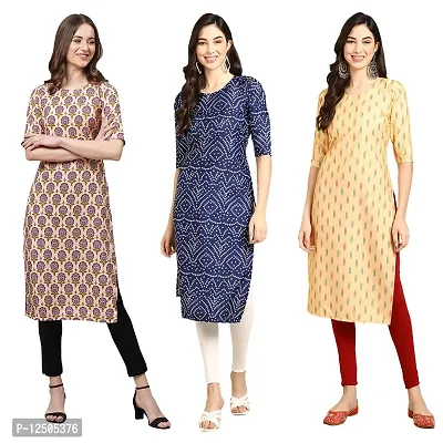 Trendy Women Crepe Digital Printed Straight Kurti  Pack of 3-thumb0