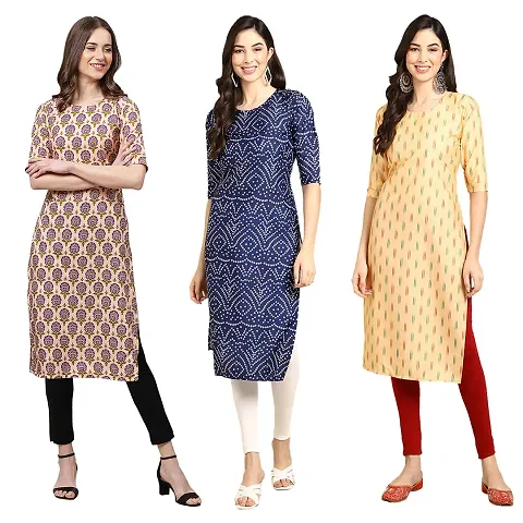 Trendy Crepe Printed Kurti - Pack of 3