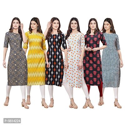 Women Crepe Digital Printed Straight Kurti  Pack of 6-thumb0