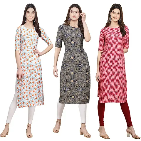 Reliable Crepe Digital Printed Straight Kurta Pack Of 3 Vol 9