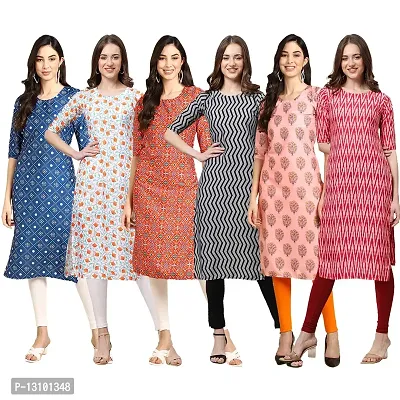 Women Crepe Digital Printed Straight Kurti  Pack of 6-thumb0