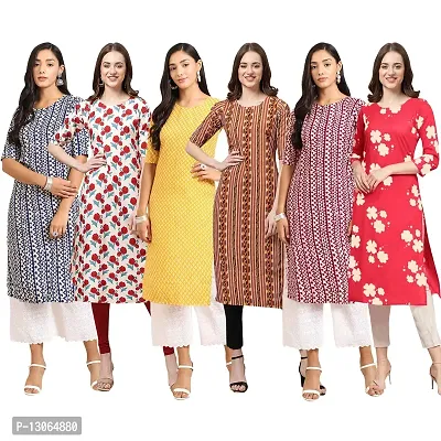 Trendy Crepe Digital Printed Straight Kurta For Women ( Pack Of 6 )