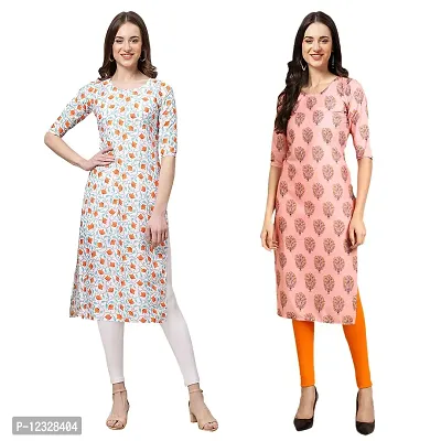 Straight Multicoloured Printed Crepe Kurta Pack Of 2