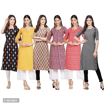 Women Crepe Digital Printed Straight Kurti  Pack of 6