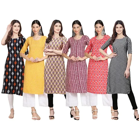 Stylish Crepe Printed Kurti - Pack of 6