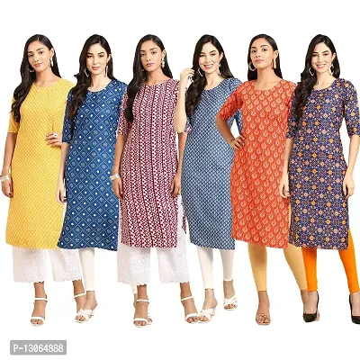 Trendy Crepe Digital Printed Straight Kurta For Women ( Pack Of 6 )-thumb0