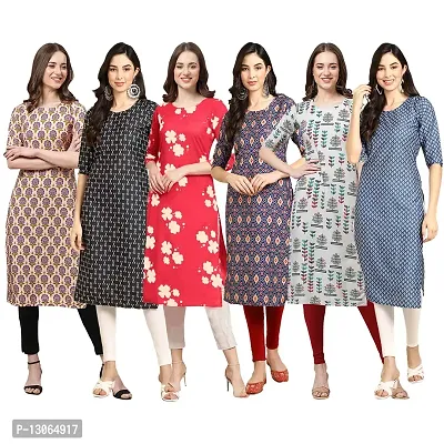 Trendy Crepe Digital Printed Straight Kurta For Women ( Pack Of 6 )-thumb0