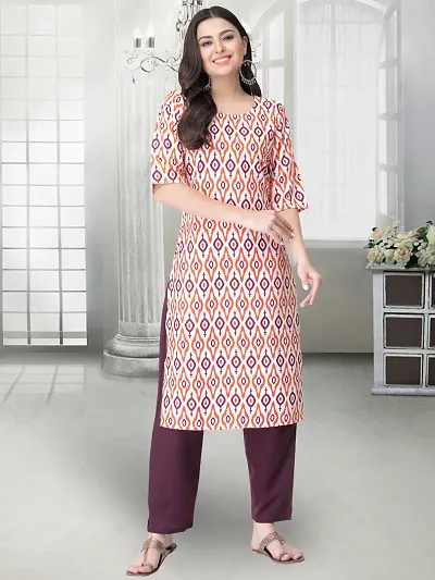 Women Stylish Crepe Printed Straight Kurta