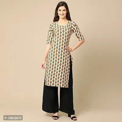 Stylish Beige Crepe Floral Print Straight Kurta For Women