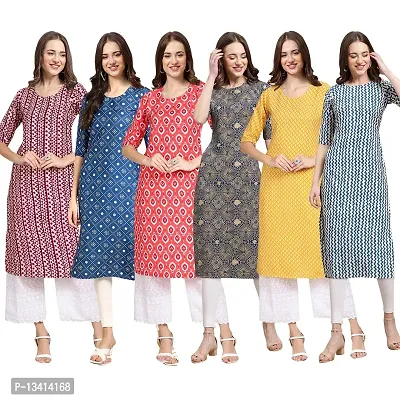 Women Crepe Digital Printed Straight Kurti Pack of 6-thumb0