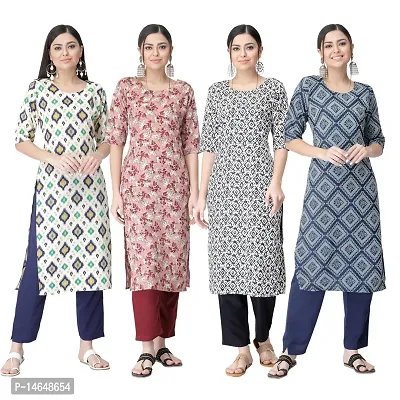 New Crepe Combo Printed Kurtis For Women Pack Of 4-thumb0