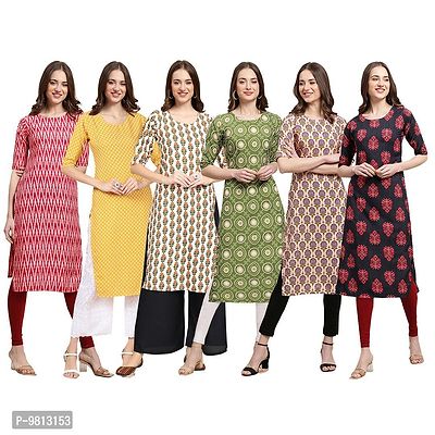 Women Crepe Digital Printed Straight Kurti  Pack of 6-thumb0