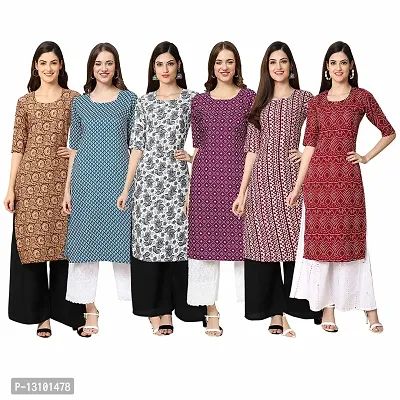 Women Crepe Digital Printed Straight Kurti  Pack of 6