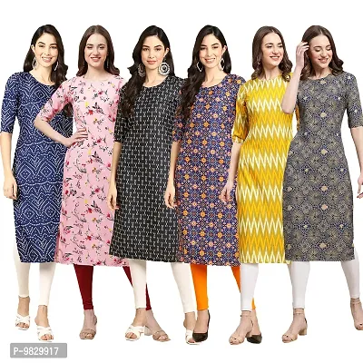 Women Crepe Digital Printed Straight Kurti  Pack of 6