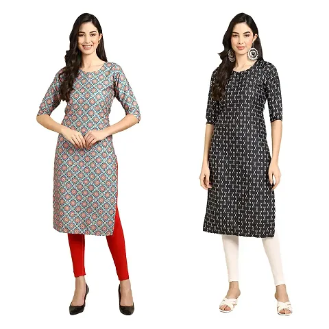 Pack Of 2-Crepe Printed Straight Kurta