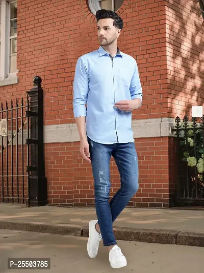 Reliable Blue Cotton Solid Long Sleeves Formal Shirt For Men