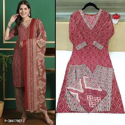 Beautiful Cotton Printed Kurta Pant And Dupatta Set For Women-thumb0