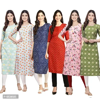 Women Crepe Digital Printed Straight Kurti  Pack of 6-thumb0