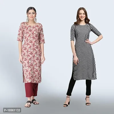 Women Stylish Crepe Ethnic Motif Casual Straight Kurta-thumb0