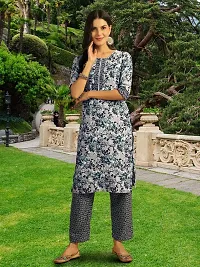 Stylish Navy Blue Cotton Blend Printed Kurta, Bottom and Dupatta Set For Women-thumb3