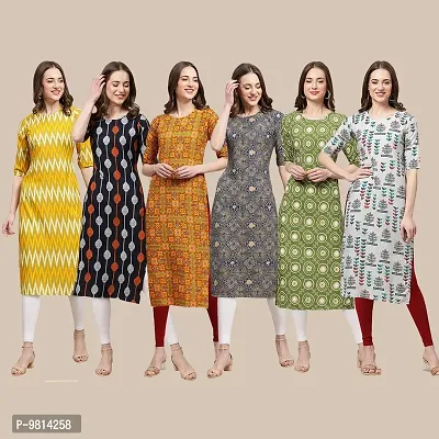 Women Crepe Digital Printed Straight Kurti  Pack of 6-thumb0