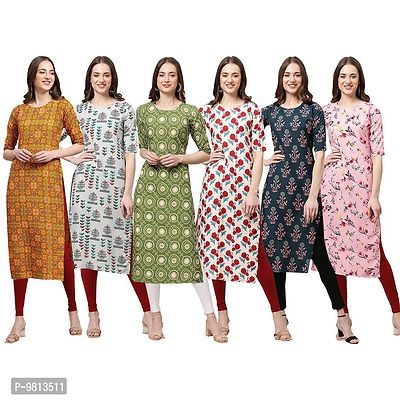 Women Crepe Digital Printed Straight Kurti  Pack of 6