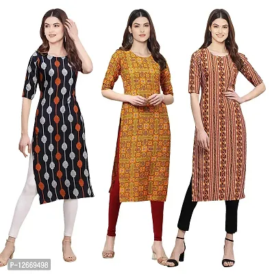 Women Crepe Digital Printed Straight Kurti  Pack of 3