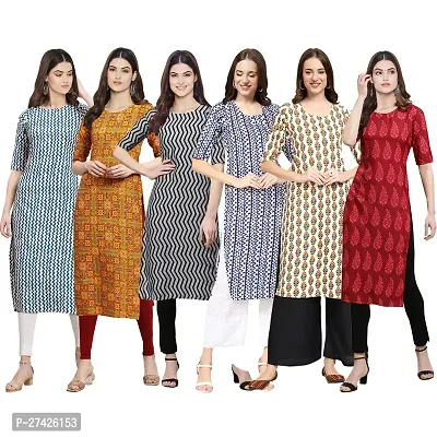 Stylish Multicoloured Crepe Stitched Kurta For Women Pack of 6-thumb0