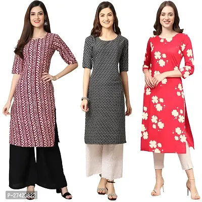 Stylish Multicoloured Crepe Stitched Kurta For Women Pack of 3-thumb0